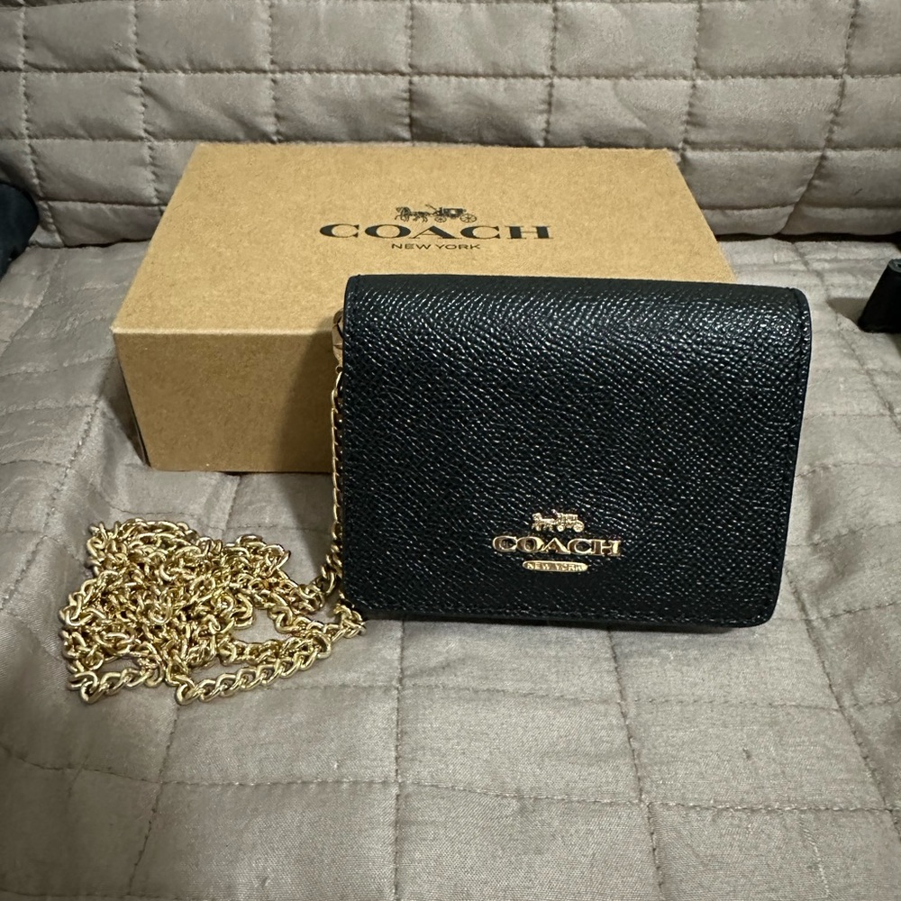 Coach Mini Wallet On Chain Gold/Black Gem
